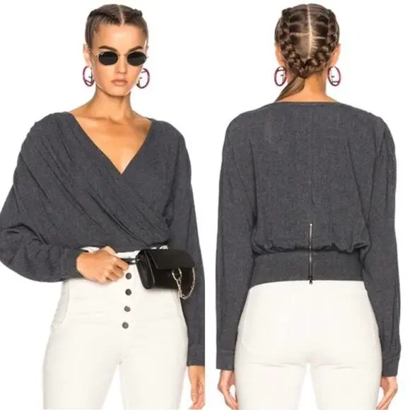 RACHEL COMEY Frances Top Womens 2 Navy Clarion Textured Wrap Long Sleeve Blouse - Picture 1 of 16